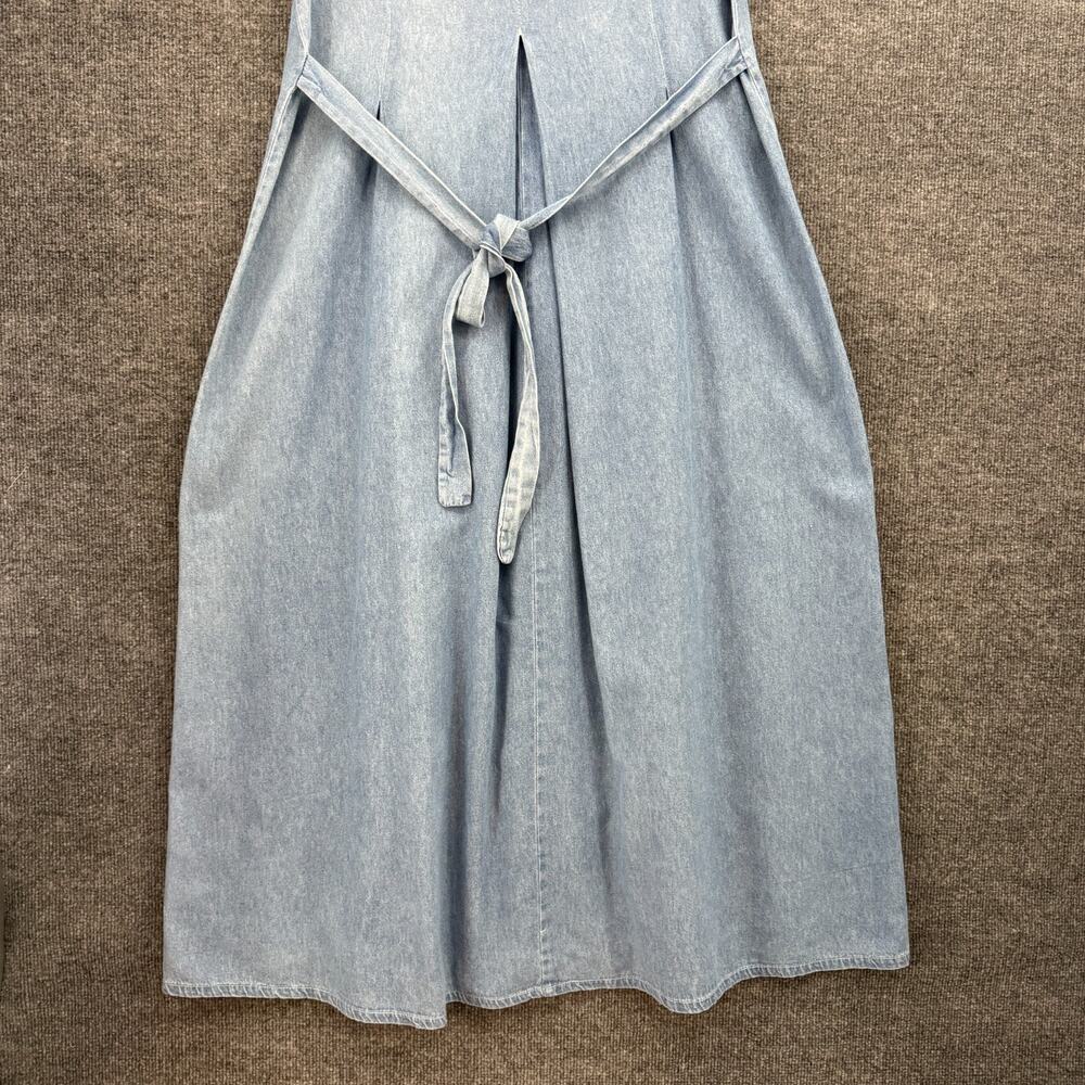 Vintage Chambray Denim Maxi Dress Womens M Cottagecore Lace Trim Modest USA Made - Picture 9 of 13